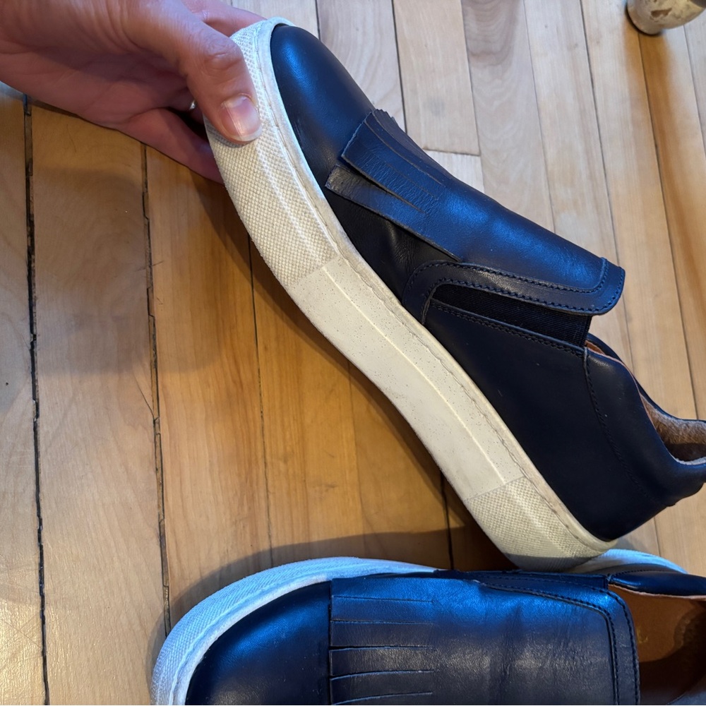 Navy Blue Leather Slip-On Sneakers